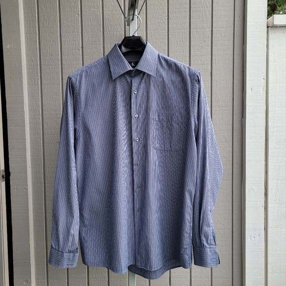 CK | TALL 16.5 36/37 Cotton EUC Men's Dress Shirt | Calvin Klein blue stripes - Picture 11 of 12